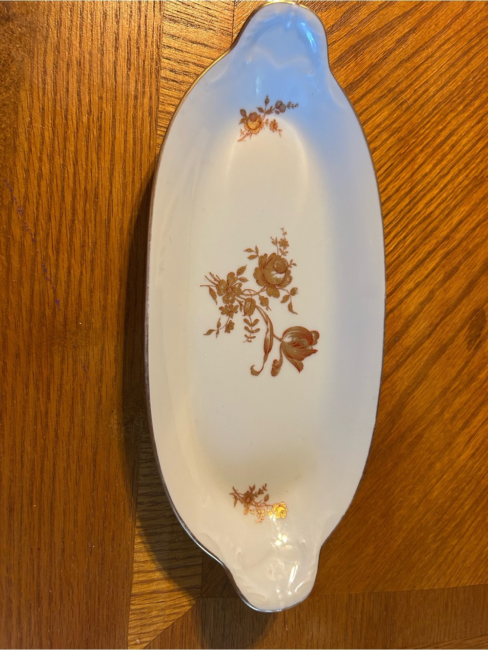 Limoges White Porcelain Server with Gold Floral Motif